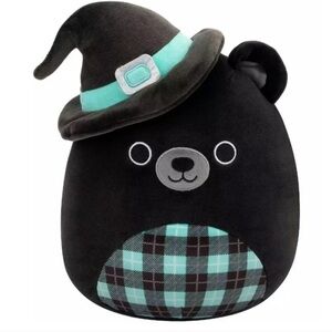 Squishmallows Black and Teal Bear with Hat NWOT